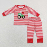 BLP0438 Embroidery Valentine's Day Truck Love Red Stripe Boys Pajamas