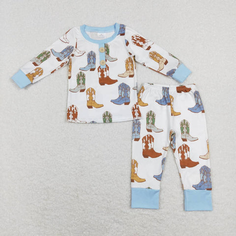 BLP0442 Boots Blue Boys Pajamas Set