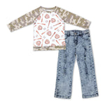 BLP0445 Baseball Camo Ripped Jeans Kids Boy Set