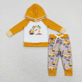 BLP0452 Excavator Dig Orange Hoodie 2 Pcs Boys Set