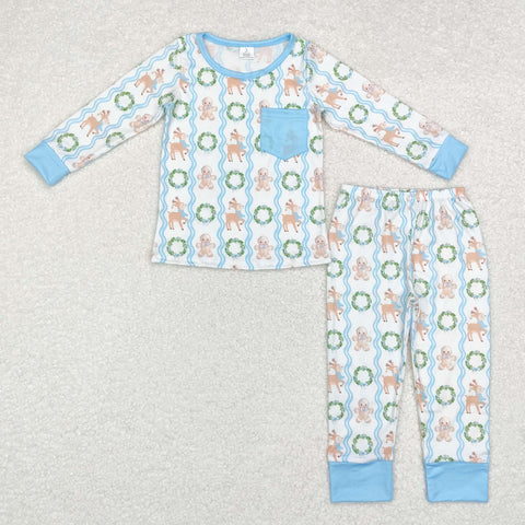 BLP0483 Bamboo Christmas Gingerbread Blue Pajamas Set