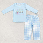 BLP0504 Jesus Blue Plaid Boys Set