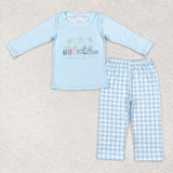 BLP0504 Jesus Blue Plaid Boys Set