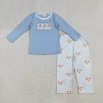 BLP0505 Embroidery Christmas Santa Blue Boys Set