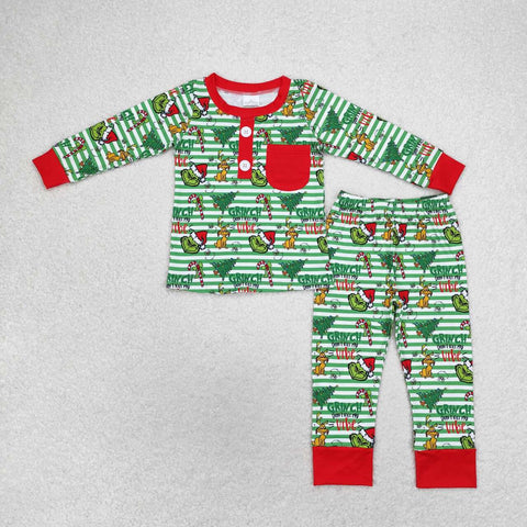 BLP0507 Christmas Green Animal Boys Pajamas Set