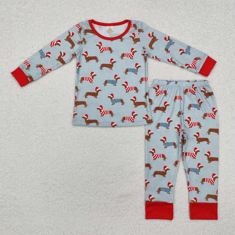 BLP0515 Bamboo Christmas Weenie Dog Boys Pajamas Set