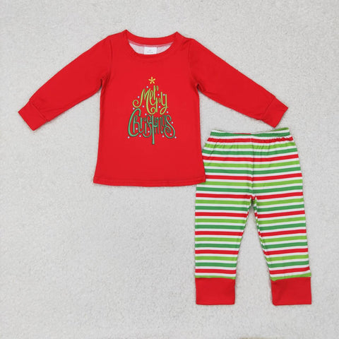 BLP0528 Merry Christmas Red Stripe Boys Pajamas Set