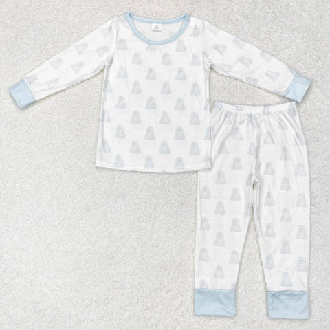 BLP0540 Bamboo Halloween Ghost Sky Blue Boys Pajamas Set