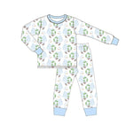 Preorder MOQ 8 pcs BLP0548 Christmas Santa Sky Blue Boys Pajamas Set