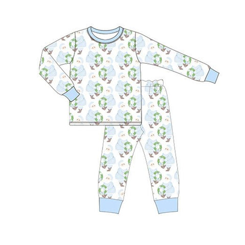 Preorder MOQ 8 pcs BLP0548 Christmas Santa Sky Blue Boys Pajamas Set