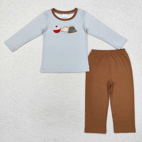 BLP0590 Embroidery Fishing Brown Boys Set