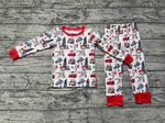 BLP0595 Christmas Cars Cartoon Red Boys Pajamas Set