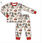 BLP0595 Christmas Cars Cartoon Red Boys Pajamas Set