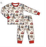 BLP0595 Christmas Cars Cartoon Red Boys Pajamas Set