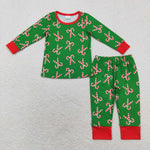 BLP0599 Bamboo Christmas Candy Cane Green Boys Pajamas Set