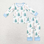 BLP0633 Bamboo Christmas Trees Blue Boys Pajamas Set