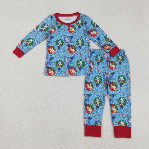 BLP0638 Christmas Blue Dog Boys Pajamas Set