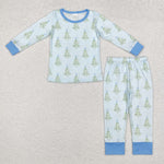 BLP0639 Bamboo Christmas Trees Blue Boys Pajamas Set