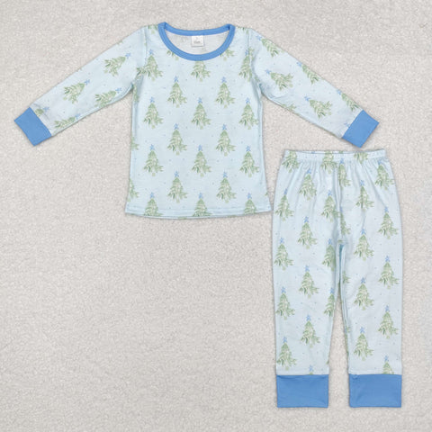 BLP0639 Bamboo Christmas Trees Blue Boys Pajamas Set