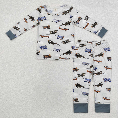 BLP0647 Bamboo Airplane Green Boys Pajamas Set