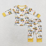 BLP0649 Bamboo Christmas Truck Yellow Boys Pajamas Set