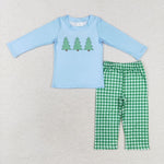 BLP0659 Christmas Trees Green Plaid Boys Set