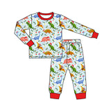 BLP0664 Bamboo Christmas Dinosaur Red Boys Pajamas Set