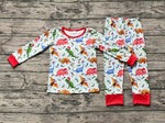 BLP0664 Bamboo Christmas Dinosaur Red Boys Pajamas Set