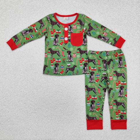 BLP0672 Bamboo Christmas Dog Gift Green Boys Pajamas Set