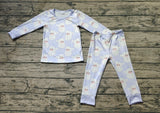 BLP0685 Bamboo Christmas Santa Blue Boys Pajamas Set