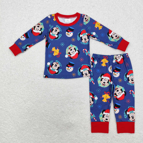 BLP0689 Christmas Cartoon Mouse Blue Boys Pajamas Set