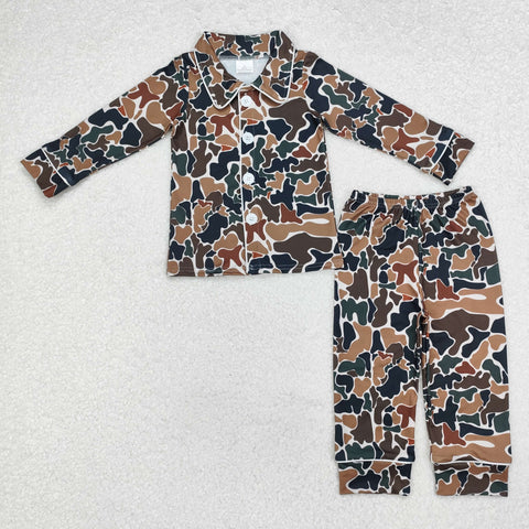 BLP0704 Camo Amry Green Buttons Boys Pajamas Set