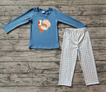 Preorder BLP0742 Embroidery Thanksgiving Turkey Blue Boys Set