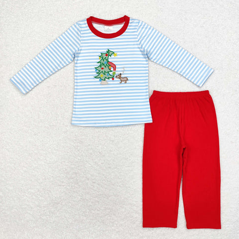 BLP0772 Embroidery Christmas Trees Red Boys Set