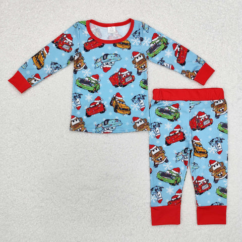 BLP0776 Bamboo Christmas Cars Red Boys Pajamas Set