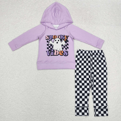 BLP0792 Spooky Cibes Ghost Purple Hoodie Boys Set