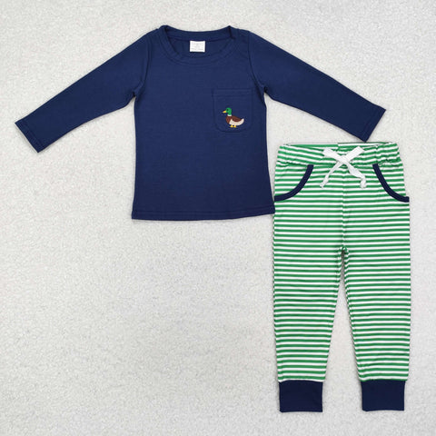 BLP0795 Embroidery Mallard Stripe Blue Boys Set