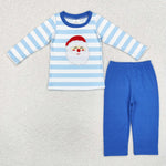 BLP0810 Embroidery Christmas Santa Blue Boys Set