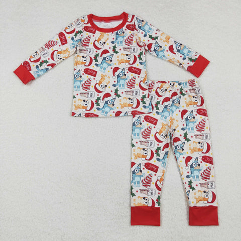 BLP0821 Christmas Cartoon Blue Dog Boys Pajamas Set