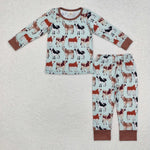 BLP0829 Bamboo Western Cows Brown Boys Pajamas Set