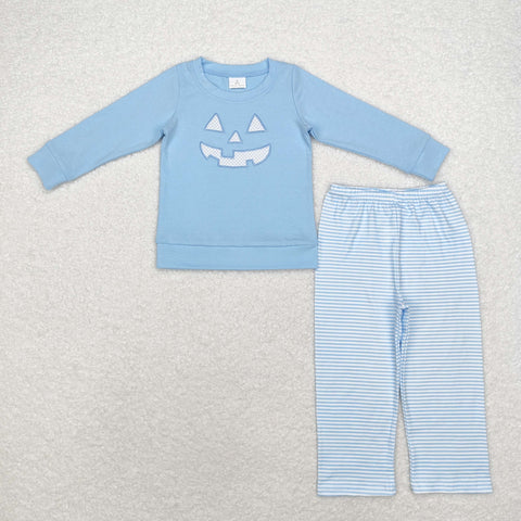 BLP0863 Embroidery Halloween Pumpkin Blue Boys Pajamas Set