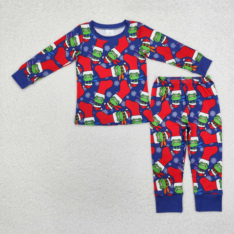 BLP0870 Christmas Cartoon Blue Boys Pajamas Set