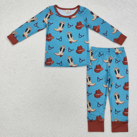 BLP0872 Western Cowboy Boots Hat Boys Pajamas Set