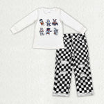 BLP0892 Halloween Cartoon Plaid Jeans 2 Pcs Boy's Set