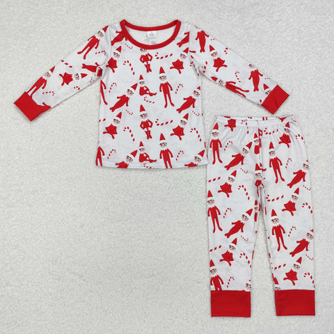 BLP0895 Bamboo Christmas Elf Candy Canes Red Boys Pajamas Set