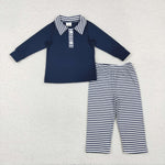 BLP0897 Dark Blue Stripe Polo Boys Set