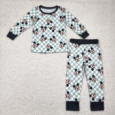 BLP0937 Cartoon Mouse Plaid Boys Pajamas Set