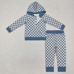 BLP0951 Blue Plaid Hoodie Boys Set