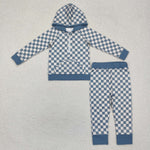 BLP0951 Blue Plaid Hoodie Boys Set