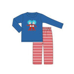 Preorder BLP1027 Blue Red Stripe Boys Set